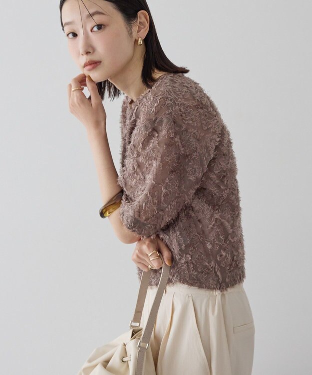 AMERICAN HOLIC フリンジジャガードブラウス Mocha