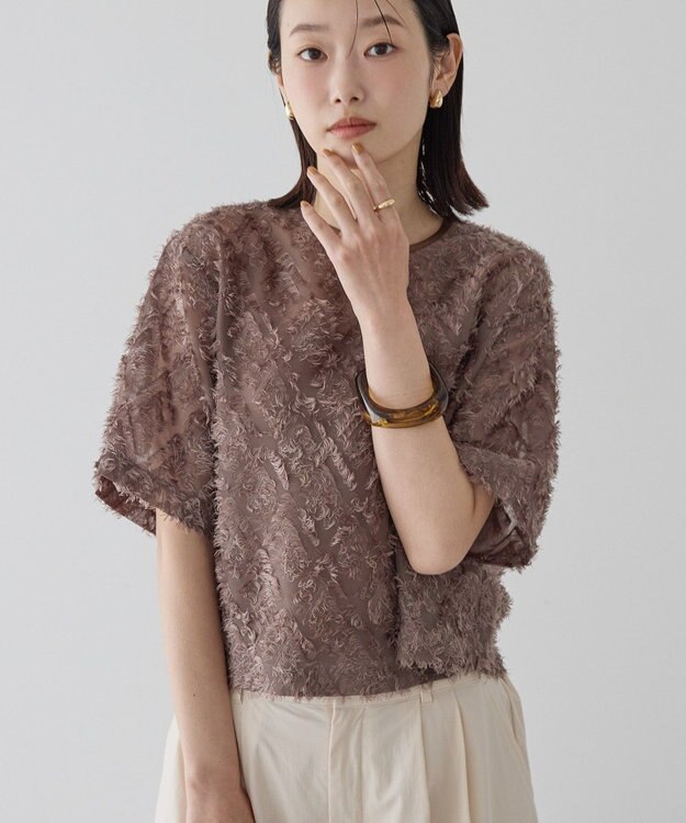 AMERICAN HOLIC フリンジジャガードブラウス Mocha