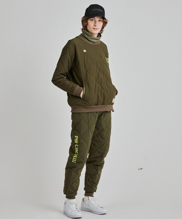 PW CIRCULUS 【MEN】ひょうたんキルト中綿ワイドジョガーパンツ カーキ系