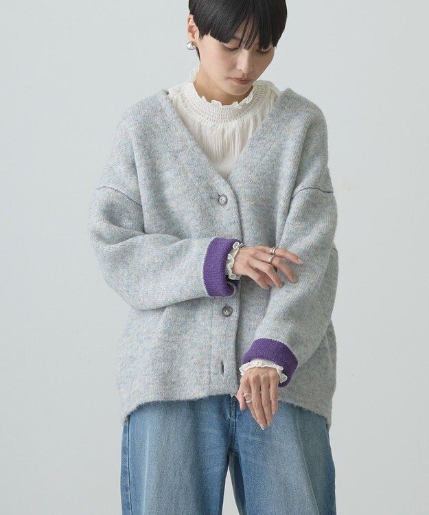 AMERICAN HOLIC ブークレＷフェイスＶネックニットカーディガン Sax