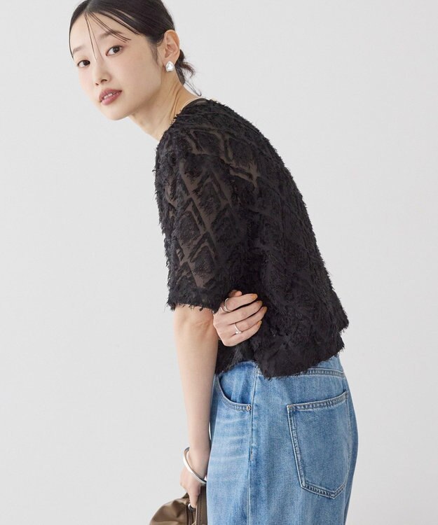 AMERICAN HOLIC フリンジジャガードブラウス Black