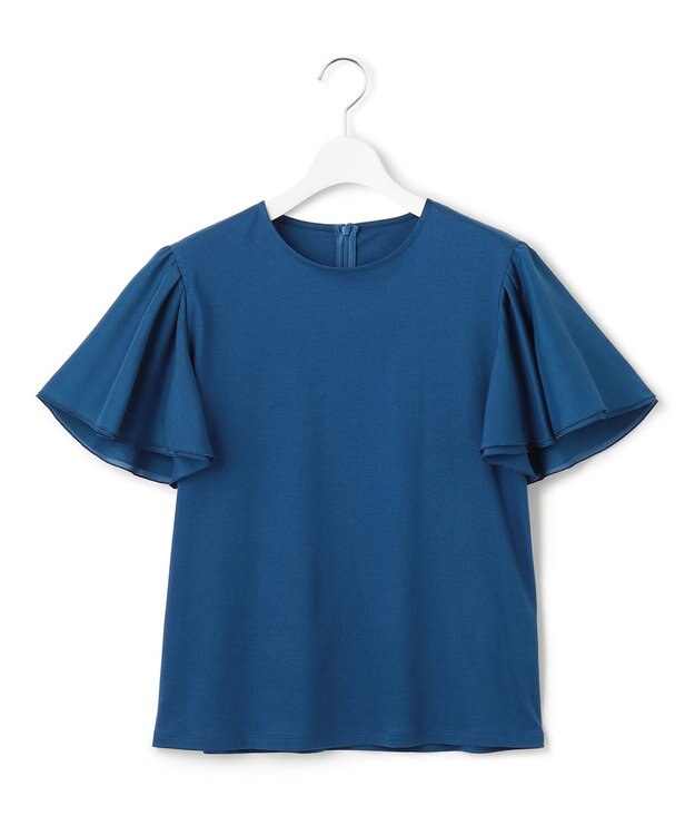 23区 L 【WEB限定】フレアコンビジャージー 袖フリル カットソー ブルー系