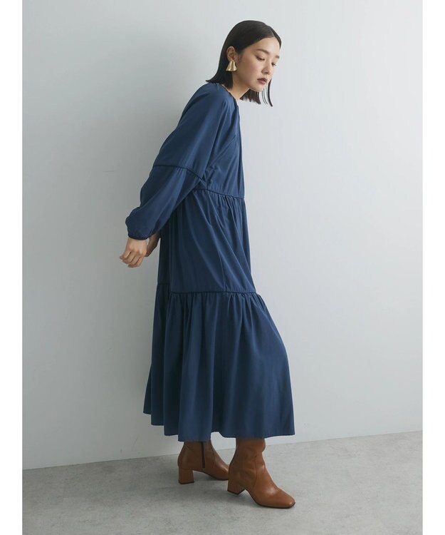 Green Parks armonia. ティアード配色パイピングワンピース Navy