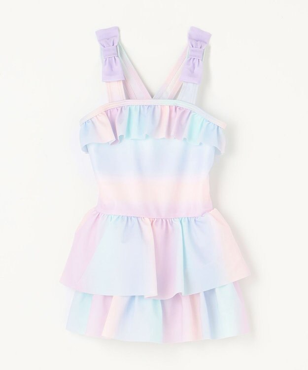 ANY KIDS 総柄 フリル ワンピース 水着 レインボー