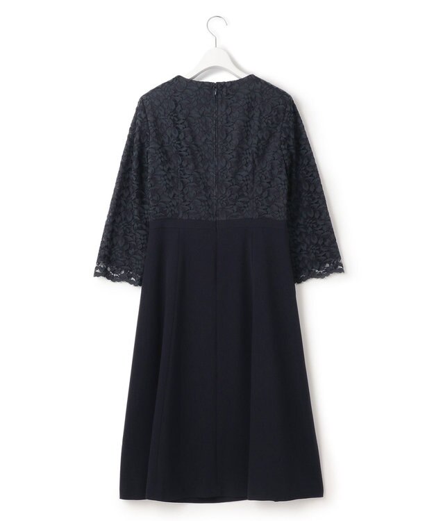 23区 【洗える】トリアセダブルジョーゼット フレア ワンピース ネイビー系