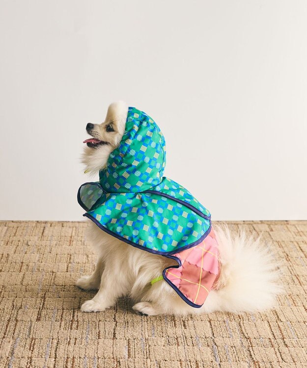 COQ PLAID ARGYLE ドッグポンチョ レインコート グリーン