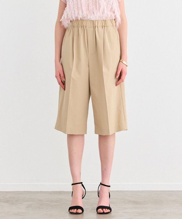 BEIGE， 【接触冷感/UVカット/洗える】YANN / ウエストゴムハーフタックパンツ Beige