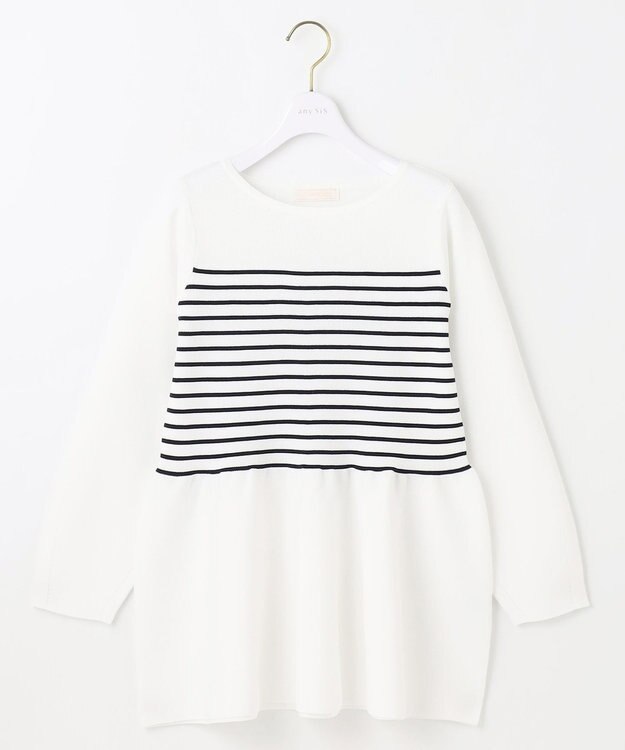 ANY SIS 【洗える】スポンディッシュペプラム ニット オフ×ネイビー