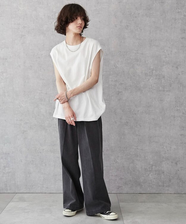 WEGO 【5色3サイズ展開/ユニセックス着用ITEM/洗える/綿100%】スリーブレスコットンT ホワイト