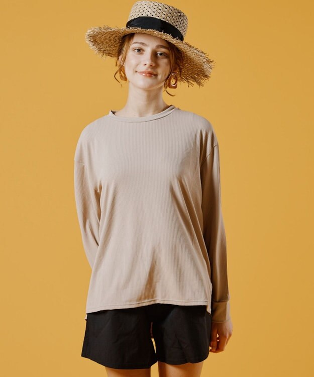 San-ai Resort（三愛水着楽園） WEB限定【紫外線カット(UPF50＋)】リブ素材ラッシュガード付 4点セット水着 ベージュ