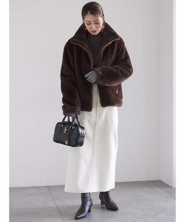 Te chichi 【宮本茉由着用】グラデーションファースタンドジャケット ブラウン