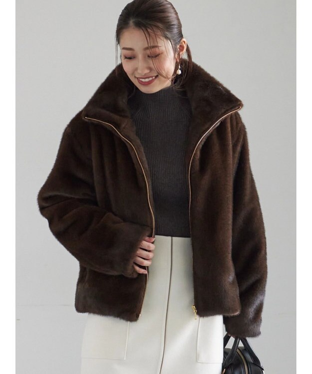 Te chichi 【宮本茉由着用】グラデーションファースタンドジャケット ブラウン