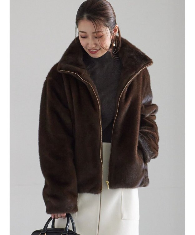 Te chichi 【宮本茉由着用】グラデーションファースタンドジャケット ブラウン