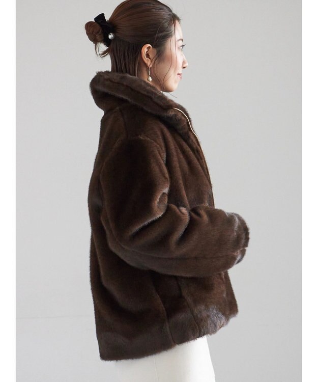 Te chichi 【宮本茉由着用】グラデーションファースタンドジャケット ブラウン