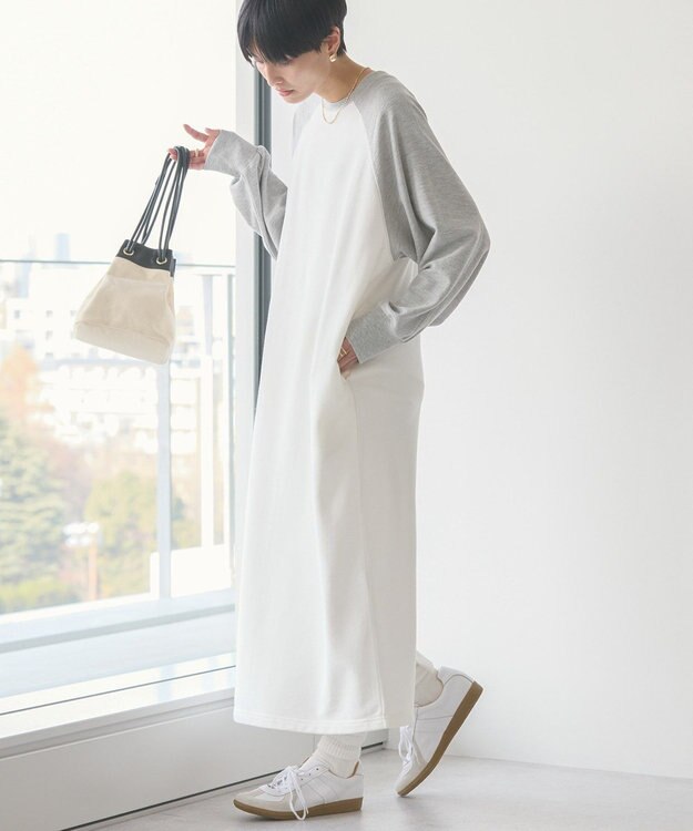 AMERICAN HOLIC 異素材ラグランスリーブロングワンピース Off White