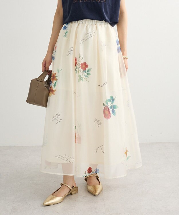 Green Parks ・ＳＵＧＡＲ　ＳＰＯＯＮ　フラワーｐｔシアーフレアスカート Ivory