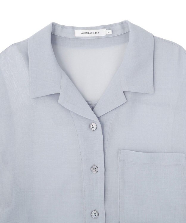 AMERICAN HOLIC シアーショート丈開襟シャツ Sax