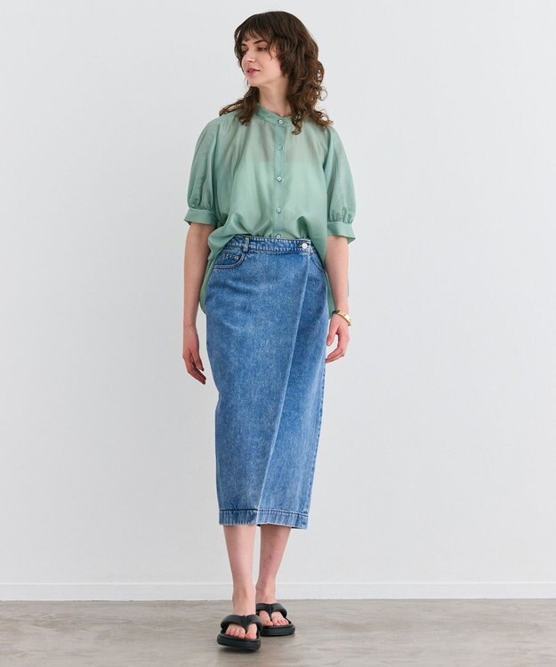 BEIGE， 【洗える】AMARYLLIS / シアーパフオーバーサイズブラウス Green