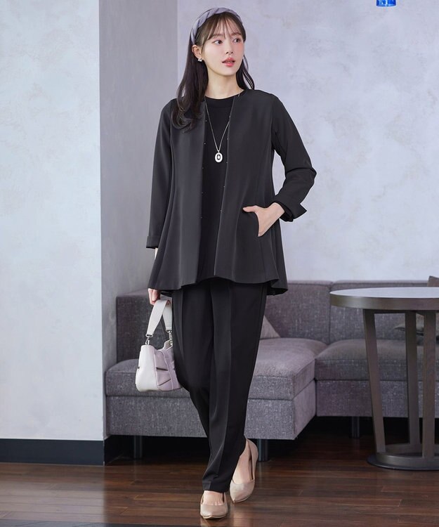 Tiaclasse 【ブラウス&パンツ2点セット】サイドプリーツブラウス×テーパードパンツ セットアップ ブラック