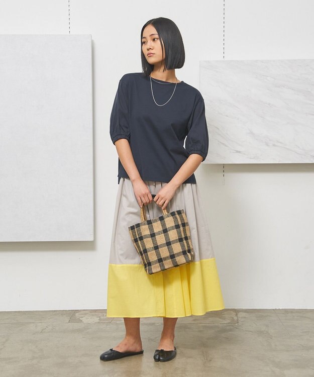 J.PRESS YORK STREET 【WOMEN】バイカラーギャザー スカート ライトグレー系1