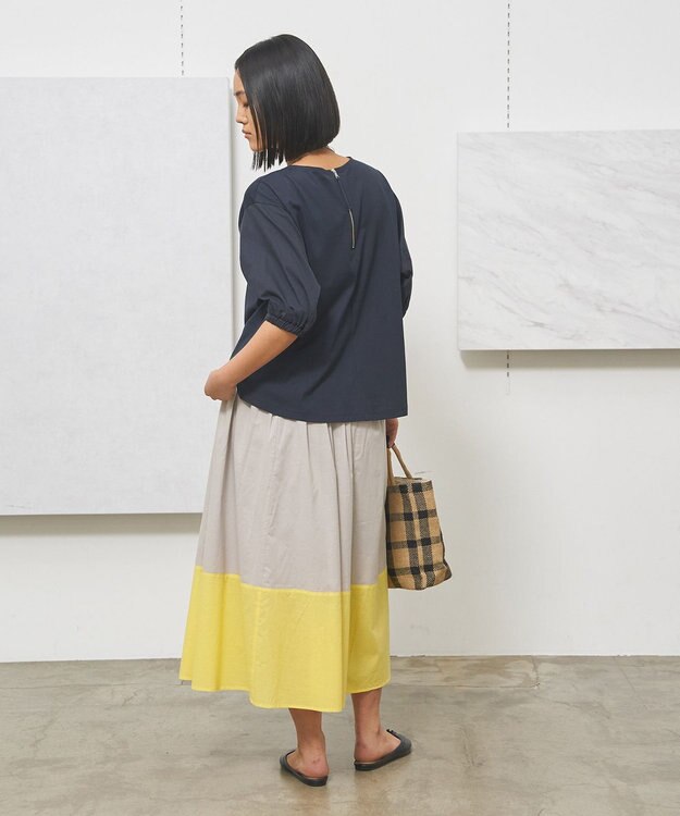 J.PRESS YORK STREET 【WOMEN】バイカラーギャザー スカート ライトグレー系1