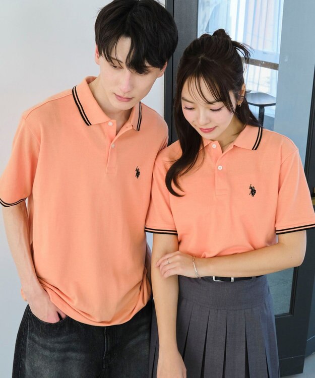 WEGO 【ユニセックス着用ITEM/SMLサイズ展開】別注USPOLOラインポロシャツ オレンジ