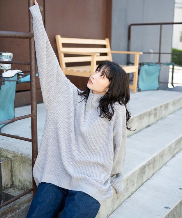 WEGO ルーズフィットハーフZIPプルオーバー ライトグレー