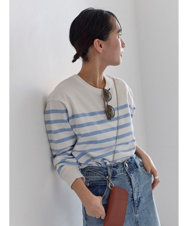 Te chichi ボーダーボックスシルエットプルオーバー サックスブルー