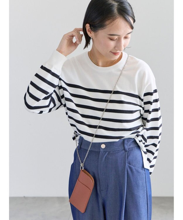 Te chichi ボーダーボックスシルエットプルオーバー ブラック