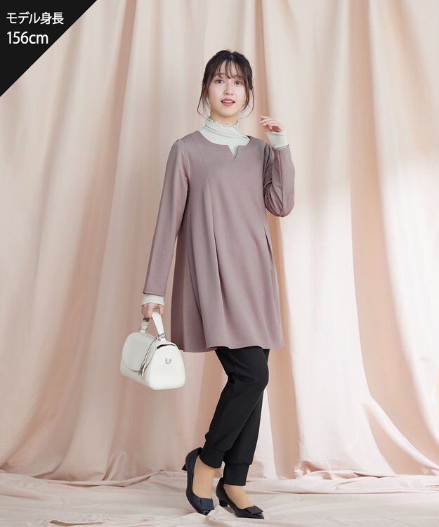 Tiaclasse 【洗える】キーネックバックツイストポンチチュニックブラウス ピンクモカ