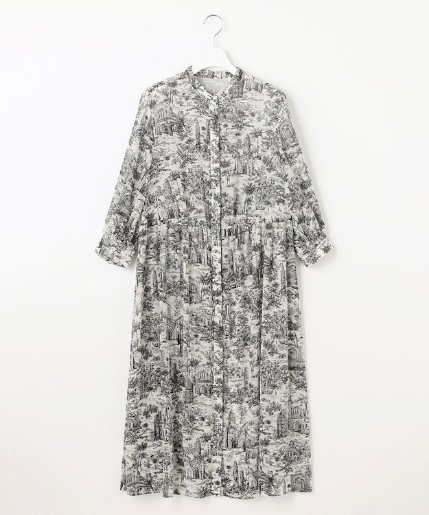 自由区 L 【洗える】ランドスケーププリント ワンピース モノトーン