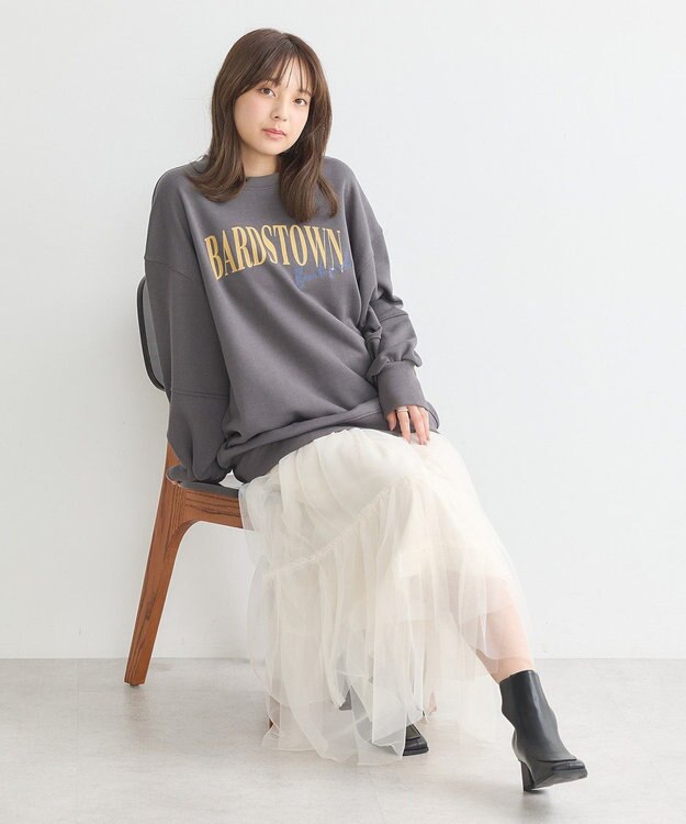 earth music&ecology アソートロゴルーズスウェット Charcoal Gray