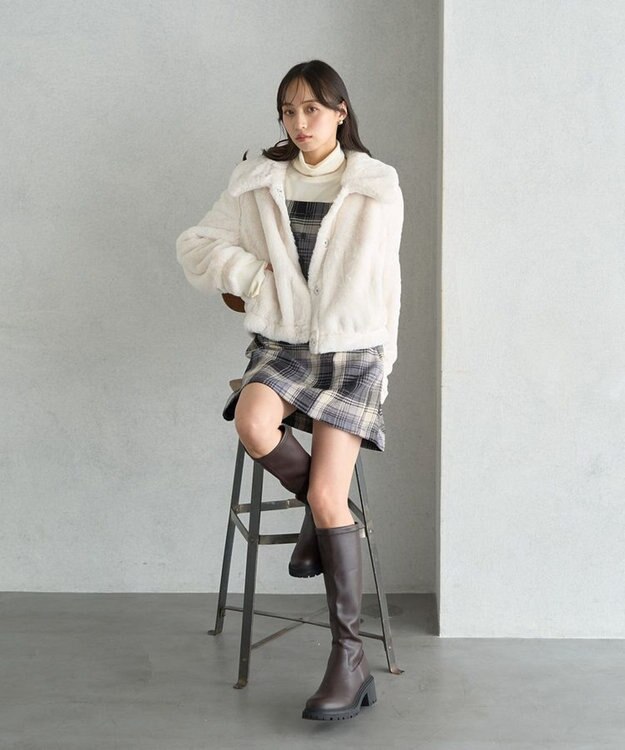 earth music&ecology ファーショートコート アイボリー