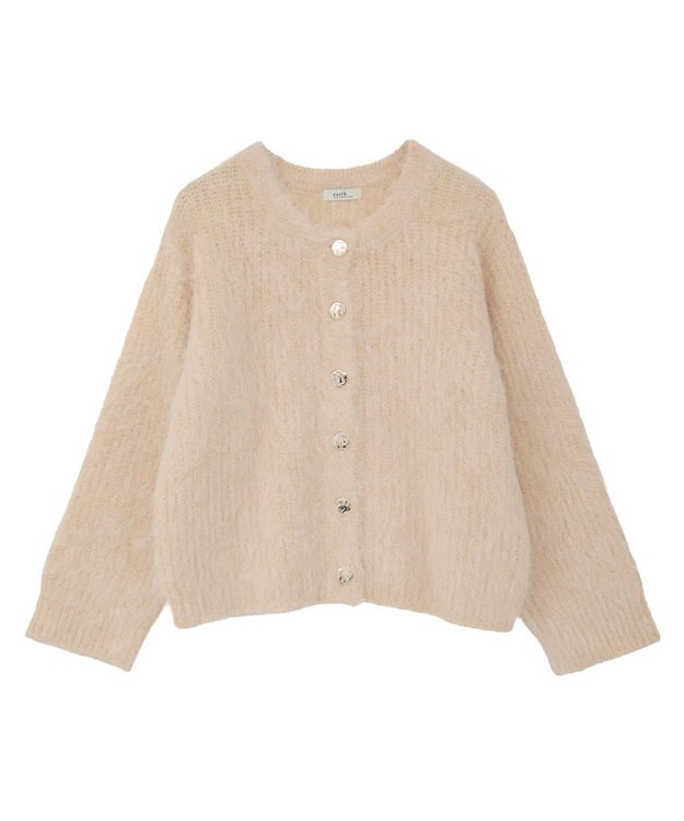 earth music&ecology クルーネックシャギーカーディガン ライトベージュ