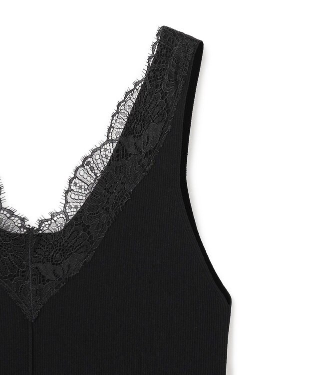 BEIGE， RUBY / レーストリム リブタンクトップ Black