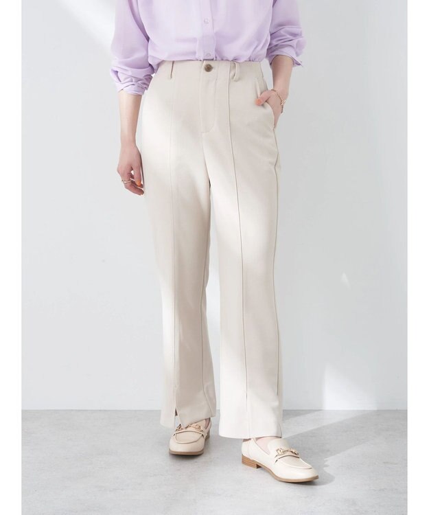 earth music&ecology カットツイルスリットセミフレアパンツ Beige