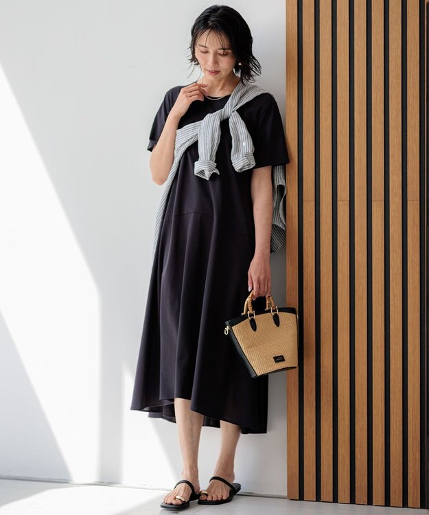 23区 S 【洗える】ドライコットンジャージー イレギュラーヘムワンピース グレー系