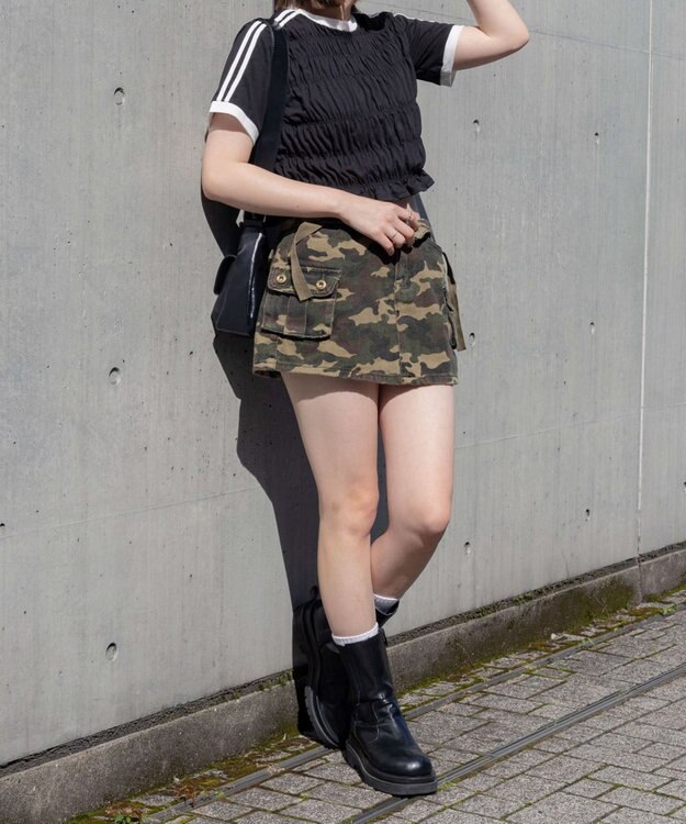 WEGO ラインデザインシャーリングトップス ブラック