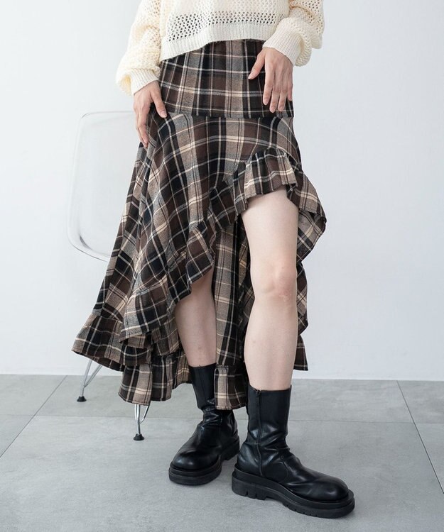 極美品 マークアンドロナ 近年 セットアップ フリル スカート チェック