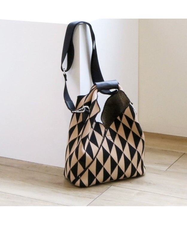 UNBILLION カシュカシュ cachecache ジャガード柄2wayショルダーバッグ ベージュ