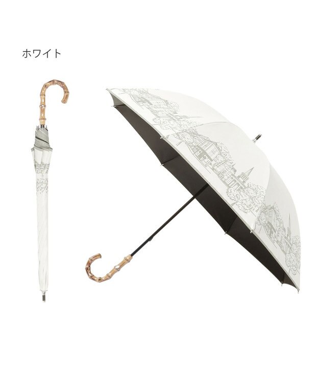 MOONBAT 【遮光100%】SOLFEGE MODE  晴雨兼用 長傘 日傘 街並プリント ホワイト