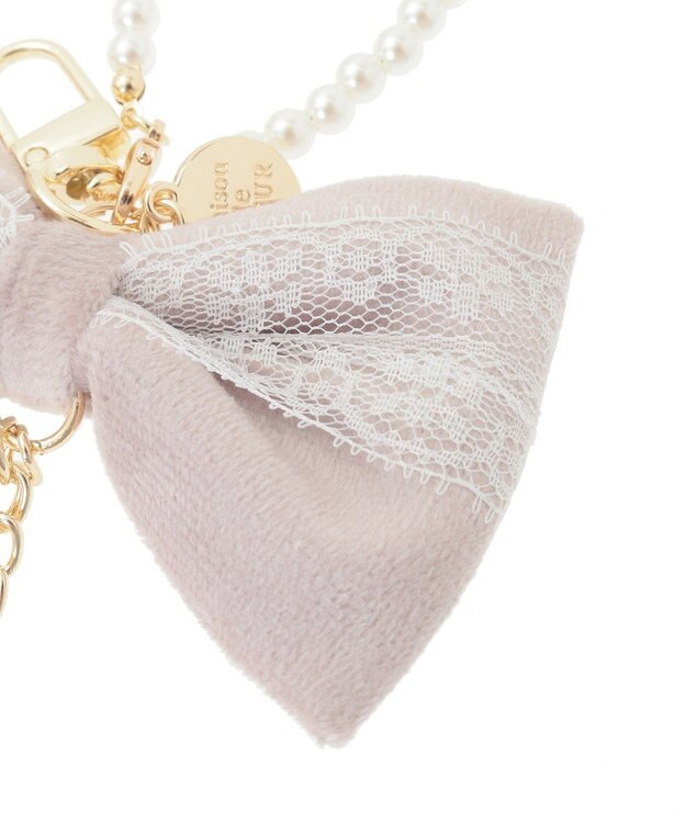 Maison de FLEUR ベロアレースリボンチャーム Grayish Pink