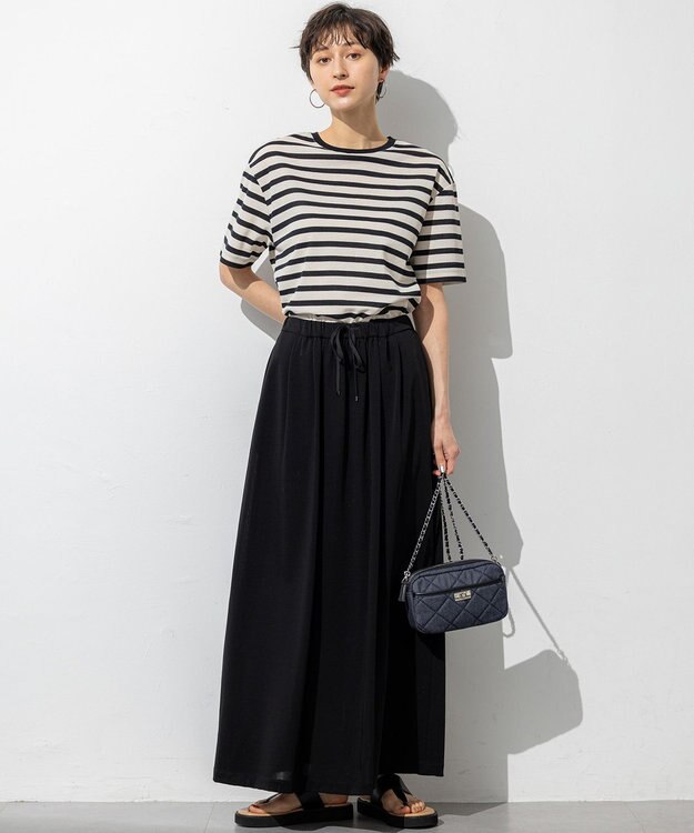 23区 【洗える】シアーフライスボーダー Tシャツ アイボリー×ブラック