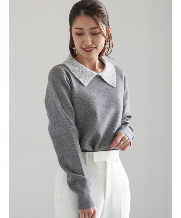 Te chichi ラメフェザーデコラカラーニット グレー