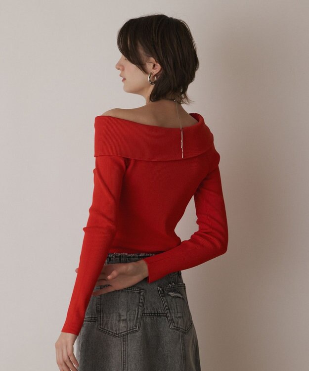 GRACE CONTINENTAL オフショルリブニットトップ レッド