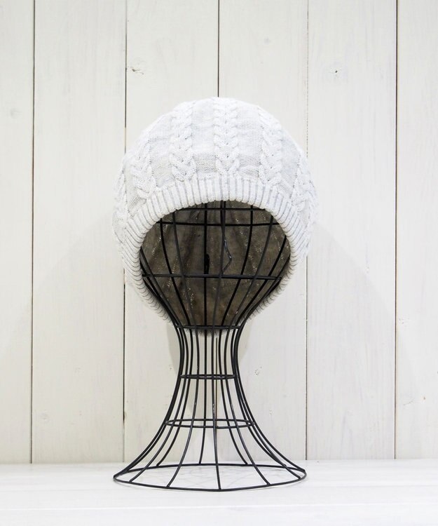 石田製帽 オーガニックコットン アラン編みベレー 杢ライトグレー