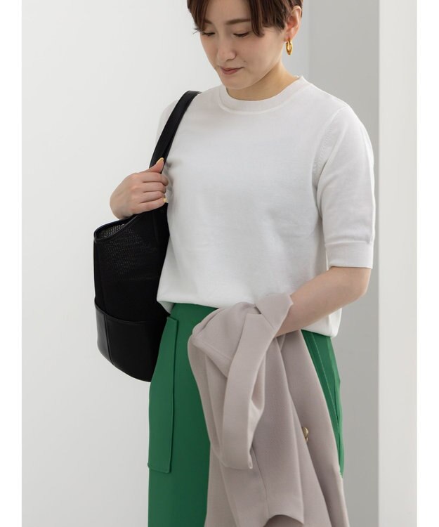 Te chichi 14G天竺ハーフスリーブニットプルオーバー オフホワイト