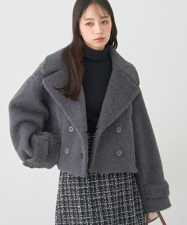earth music&ecology シャギーショートコート Charcoal Gray
