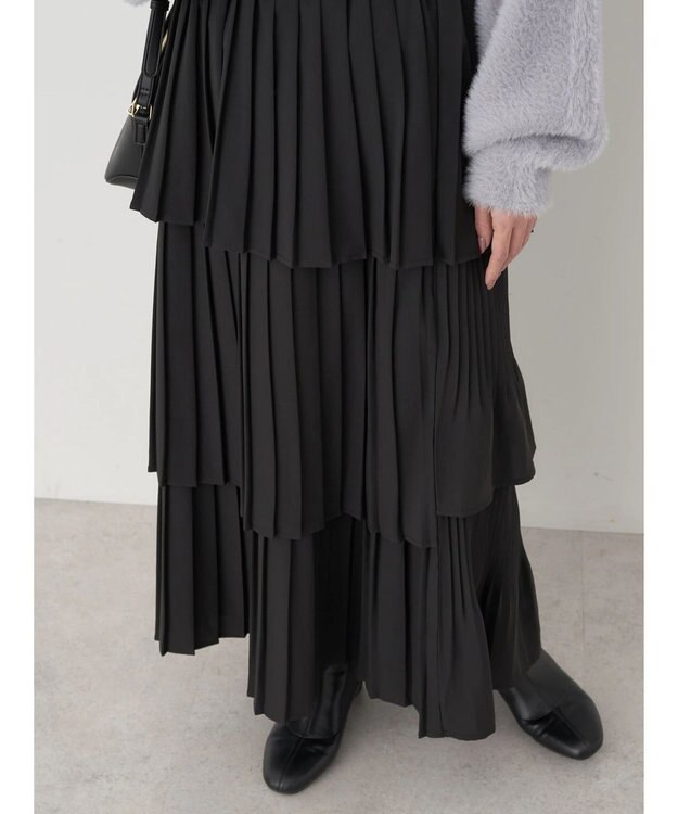 earth music&ecology ミックスプリーツティアードスカート Black