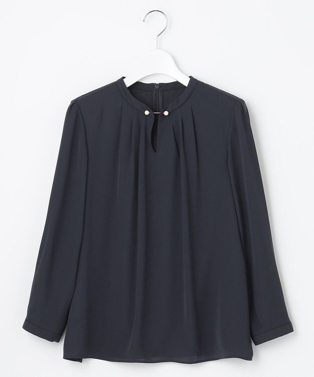 23区 L 【洗える】シルキーデシン パールモチーフ カットソー ネイビー系